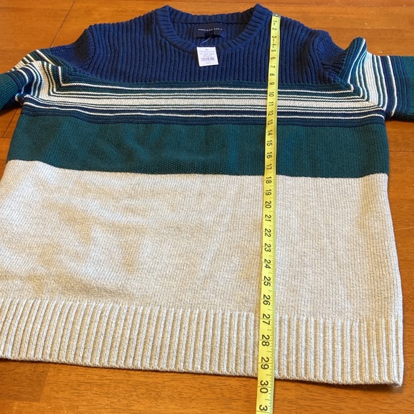 American Eagle Mens Size L Chunky Sweater Striped Colorblocked Green Blue Grey - Picture 12 of 14